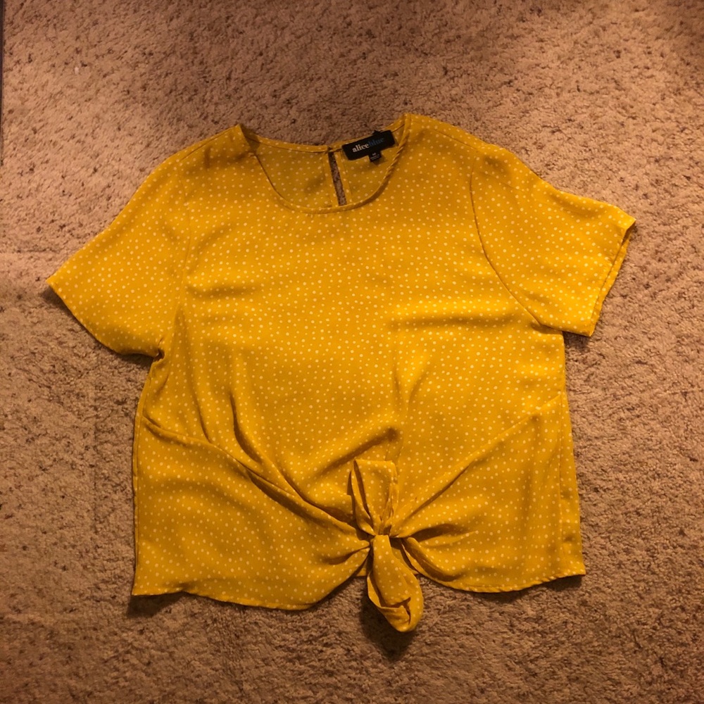 Yellow Polka Dotted Front Tie Blouse